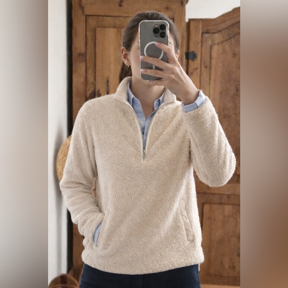 Banana Republic Sherpa Half-Zip Pullover in a cream/ivory color